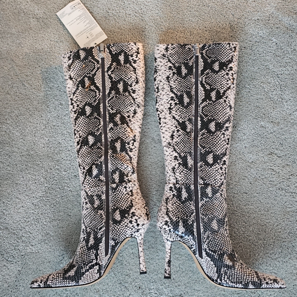 The Drop ‘Gemini’ Tall Heeled Boot, Natural Snakeskin NEW